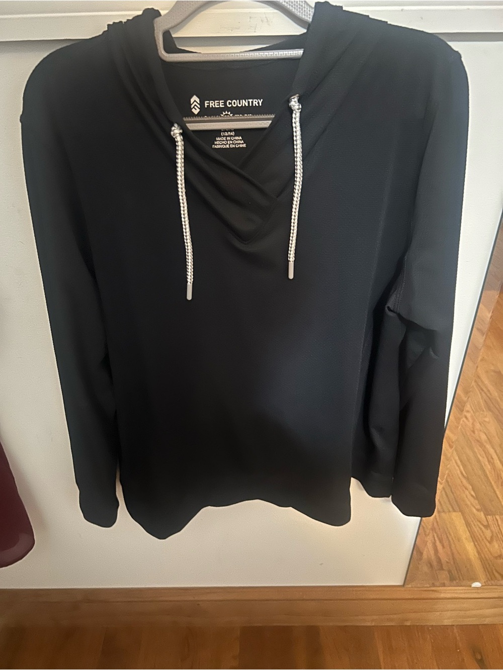Free Country Black Hooded Long Sleeve Sn Shirt, Pullover